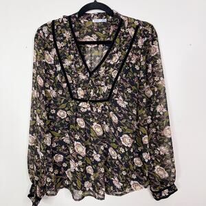 Dex Floral Print Long Sleeve Blouse Black M